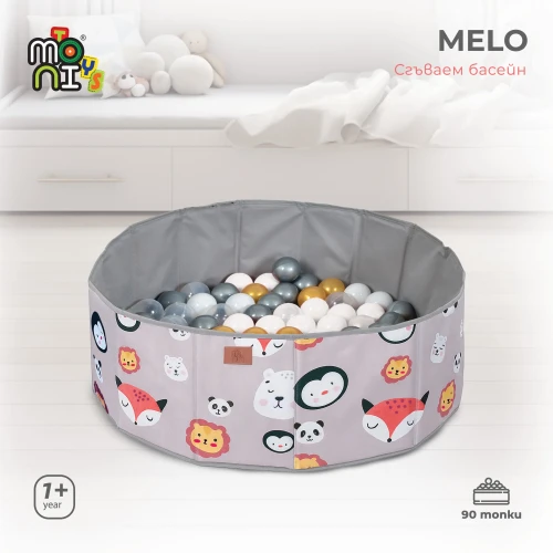Игровой манеж с шариками Moni Melo 90 balls Animals Grey купить в Кишиневе