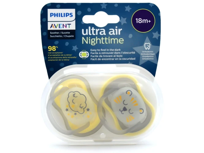 Suzeta ortodontică din silicon Philips Avent Air Nighttime Green&Grey (18 luni+), 2 buc. cumpăra în Chișinau