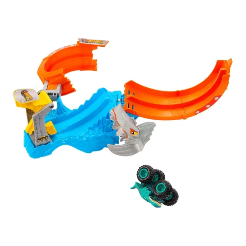 Set de joacă Hot Wheels Monster Trucks Spiral Shark Smash JFR08, pistă cu rechin și mașinuță Mega-Wrex 1:64 cumpăra în Chișinau