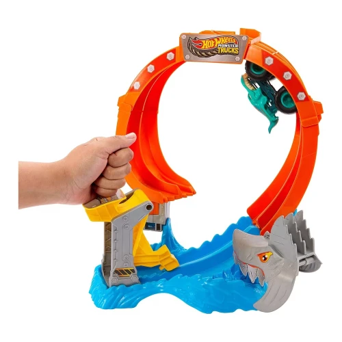 Set de joacă Hot Wheels Monster Trucks Spiral Shark Smash JFR08, pistă cu rechin și mașinuță Mega-Wrex 1:64 cumpăra în Chișinau