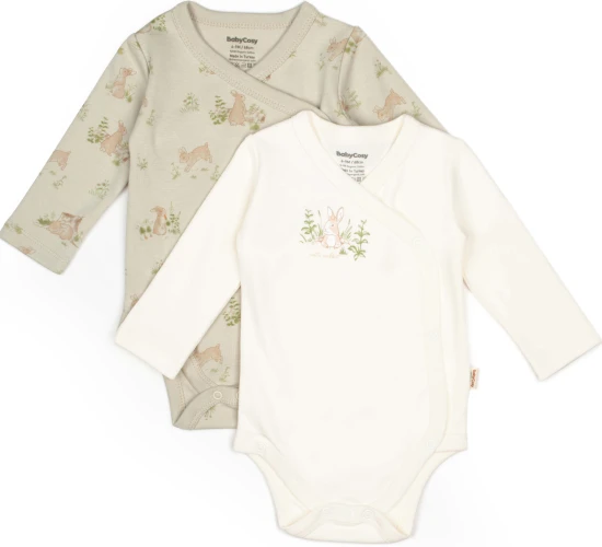 Body cu mâneca lungă BabyCosy Rabbit 2 Ecru & Soft Green, 2 buc. (6-9L) cumpăra în Chișinau