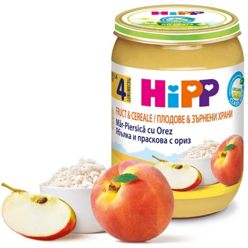 Piure HiPP Măr-piersică cu orez (4 luni+), 190 gr cumpăra în Chișinau