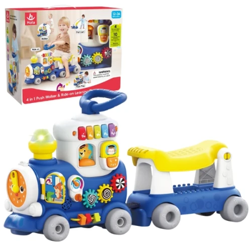 Игрушка на верёвочке Hola Toys 4 в 1 Поезд (синий) купить в Кишиневе