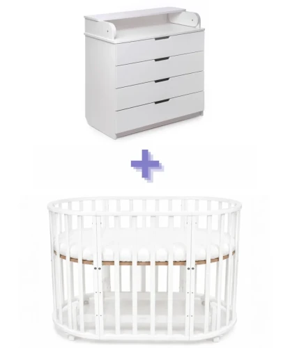 Set Pătuț Kuzea Sun White + Comoda-măsuță de înfășat HappyBaby Pro 800 MDF White cumpăra în Chișinau