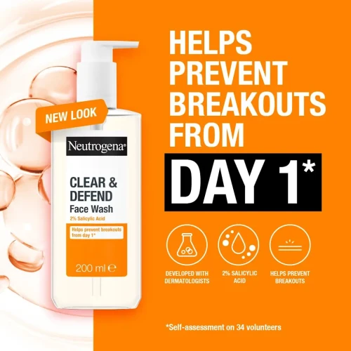 Гель для умывания с 2% салициловой кислотой Neutrogena Clear & Defend, 200 мл купить в Кишиневе