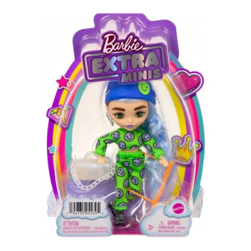 Păpușă Barbie Extra Minis HGP65, păr albastru, costum verde cu emoticoane cumpăra în Chișinau