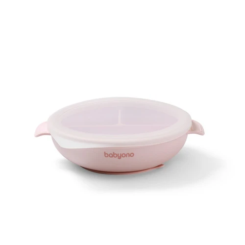 Тарелка с присоской и крышкой BabyOno Pink, 17×21 см купить в Кишиневе