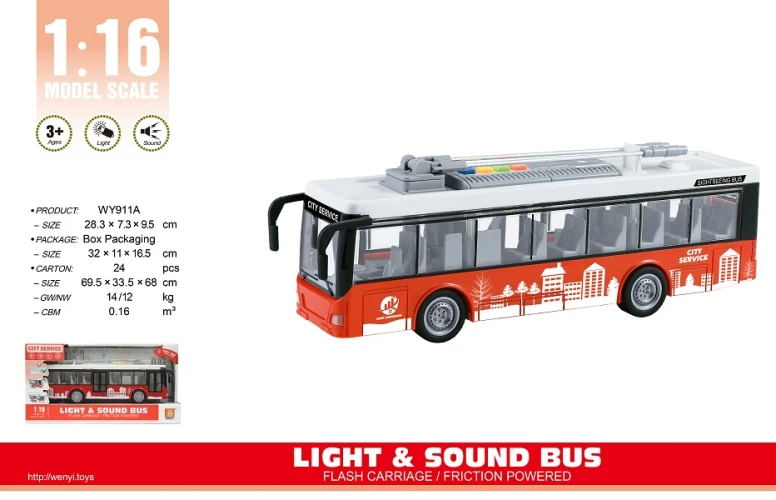 Autobuz cu 2 etaje Wenyi cu inerție (lumini și sunete), scara 1:16 cumpăra în Chișinau