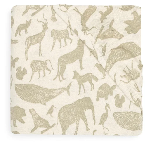 Простыня на резинке Jollein Jersey Animals Olive Green, 40/50x80/90 см купить в Кишиневе