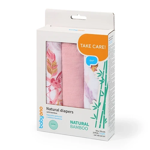 Pelinci din fibre de bambus BabyOno Leaves Pink (70x70 cm), 3 buc. cumpăra în Chișinau