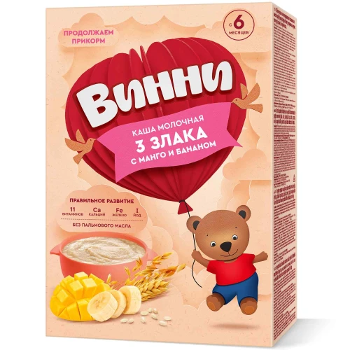 Каша Винни из 3 злаков, манго и банана молочная (6 мес+), 200 гр купить в Кишиневе