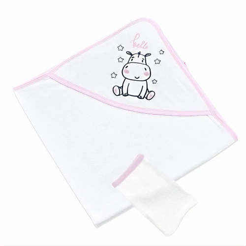 Set prosop cu glugă și mănușă de baie BabyJem Alb/Roz, 70 x 70 cm cumpăra în Chișinau