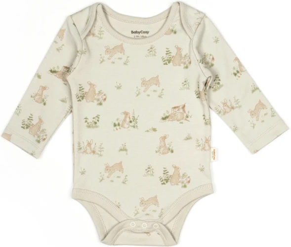 Body cu mâneca lungă BabyCosy Rabbit 2 Ecru & Soft Green, 2 buc. (6-9L) cumpăra în Chișinau