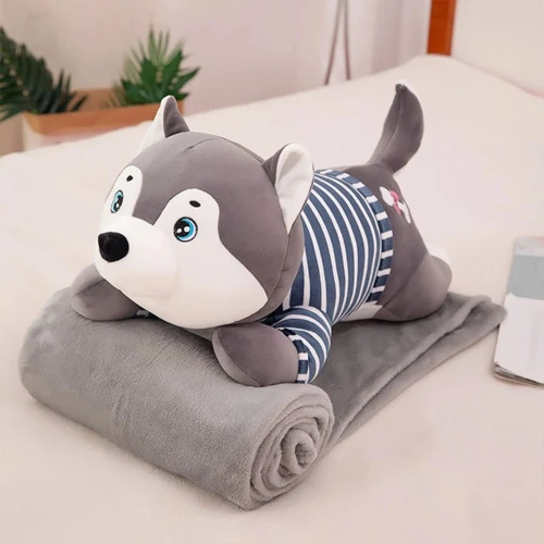 Мягкая игрушка ChiToys Хаски с одеялом Серый, 60 см купить в Кишиневе