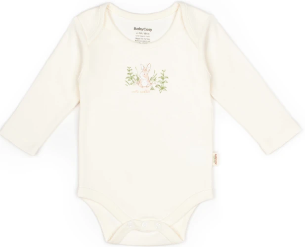 Body cu mâneca lungă BabyCosy Rabbit 2 Ecru & Soft Green, 2 buc. (6-9L) cumpăra în Chișinau