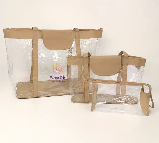 Набор из 3 прозрачных сумок для роддома PernaMea BabyPack Beige купить в Кишиневе