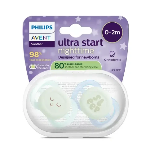 Suzeta ortodontică din silicon Philips Avent Ultra Start Nighttime (0-2 luni), 2 buc. cumpăra în Chișinau