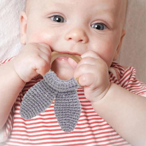 Игрушка для прорезывания зубов с деревянным кольцом BabyJem Amigurumi Серая купить в Кишиневе