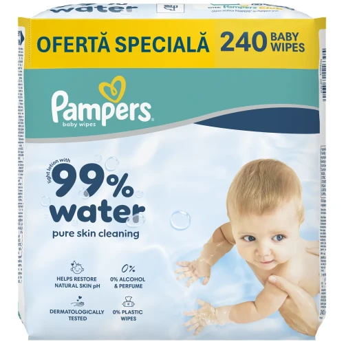 Влажные салфетки Pampers Water 99%, 4x60 шт. купить в Кишиневе