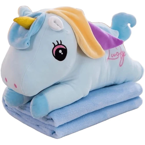 Jucarie de plus Riki Unicorn cu plapuma Albastru, 50 cm cumpăra în Chișinau