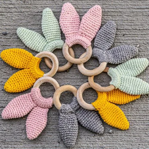 Игрушка для прорезывания зубов с деревянным кольцом BabyJem Amigurumi Розовый купить в Кишиневе