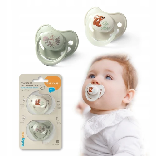 Suzeta anatomică din silicon BabyOno Night & Day Green & White (6-18 luni), 2 buc. cumpăra în Chișinau