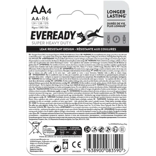 Set baterii Energizer Eveready Super Heavy Duty AA, 4 buc. cumpăra în Chișinau