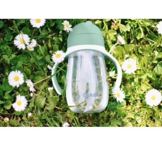 Cană anti-vărsare cu pai Beaba 8 luni+ 300 ml Sage Green cumpăra în Chișinau