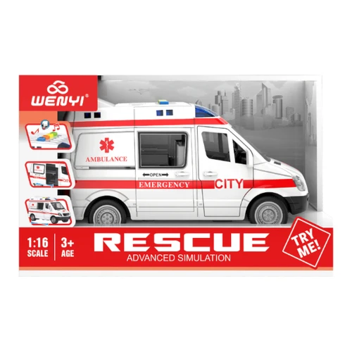 Ambulanță Wenyi Rescue cu fricțiune (lumini/sunete, ușile se deschid), scara 1:16 cumpăra în Chișinau
