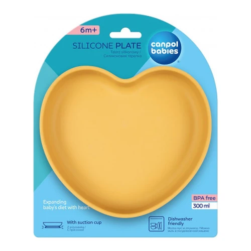 Farfurie din silicon cu ventuză Canpol babies Heart 300 ml, galben cumpăra în Chișinau