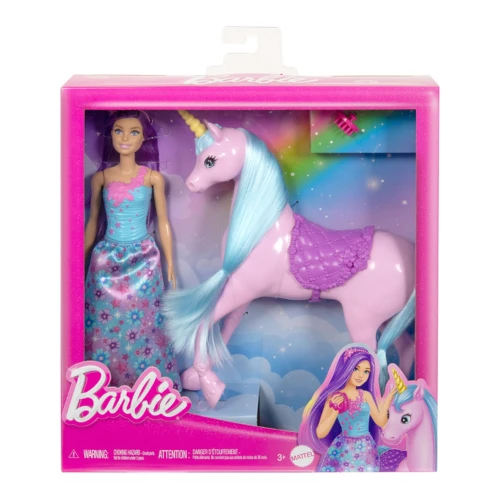 Игровой набор Barbie HYT62, кукла Барби и единорог с бирюзовой гривой купить в Кишиневе