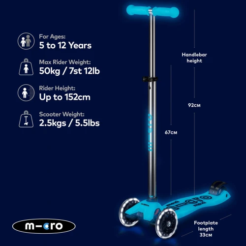 Самокат Micro Maxi Deluxe Glow LED Plus Crystal Blue купить в Кишиневе