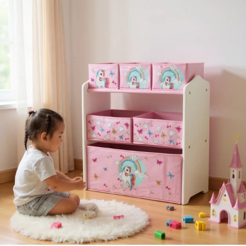 Стеллаж для хранения игрушек U-Grow Unicorns с 6 розовыми тканевыми коробами купить в Кишиневе