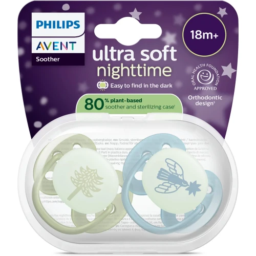 Suzetă ortodontică din silicon Philips Avent Ultra Soft Nighttime (18 luni+), 2 buc. cumpăra în Chișinau