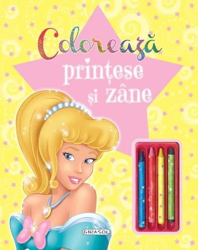 Carte de colorat Colorează prințese și zâne + 4 creioane cerate cumpăra în Chișinau