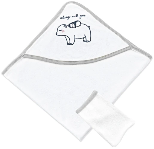 Set prosop cu glugă și mănușă de baie BabyJem Alb/Gri, 70 x 70 cm cumpăra în Chișinau