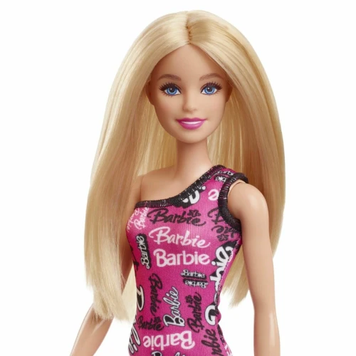 Кукла Barbie Fashion с длинными светлыми волосами и розовым платьем с логотипом Barbie купить в Кишиневе