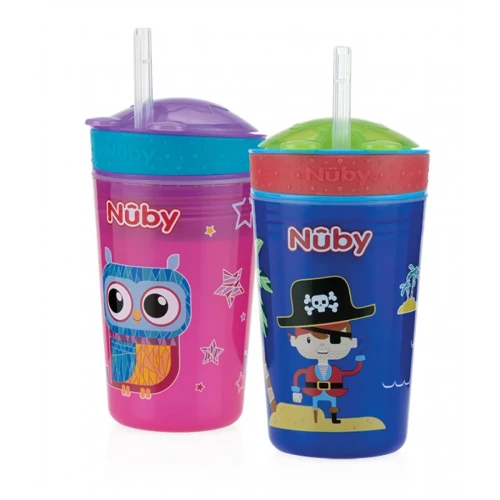 Поильник с трубочкой и контейнером Nuby Drink Snacks 18+ мес 270 мл купить в Кишиневе