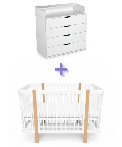 Set Pătuț Kuzea Elza White Nature + Comoda-măsuță de înfășat HappyBaby Standart 800 PAL White cumpăra în Chișinau