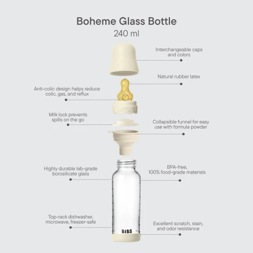 Biberon pentru bebelusi din sticla Bibs Latex Boheme Ivory, 240 ml cumpăra în Chișinau