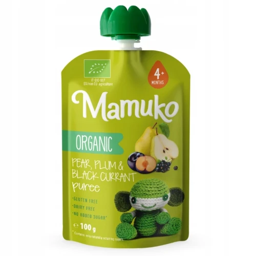 Piure Mamuko de pere, coacăze negre și prune organic (de la 4 luni +), 100g cumpăra în Chișinau