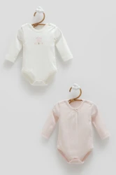 Боди с длинным рукавом Caramell All Time Girl Ivory & Pink, 2 шт. (6-9М) купить в Кишиневе. Фото 1