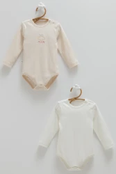 Body cu mânecă lungă Caramell All Time Boy Beige & Ecru, 2 buc. (9-12L) cumpăra în Chișinau. Foto 1