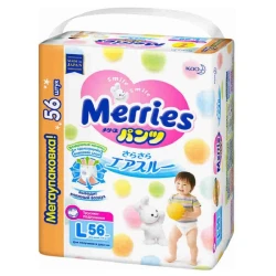 Подгузники-трусики Merries  L (9-14 кг), 56 шт. купить в Кишиневе. Фото 1