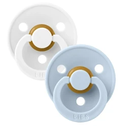 Пустышка круглая из латекса Bibs Colour White & Baby Blue (0-6 мес.), 2 шт. купить в Кишиневе. Фото 1