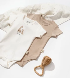 Боди с коротким рукавом BabyCosy Giraffe Ivory & Ecru, 2 шт. (6-9М) купить в Кишиневе. Фото 2