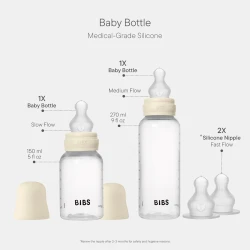 Набор полипропиленовых бутылочек + 2 соски Bibs Grow & Flow Ivory, 150 мл, 270 мл купить в Кишиневе. Фото 2