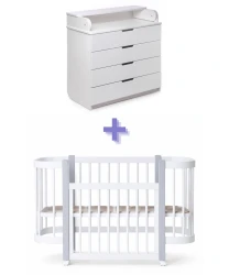 Set Pătuț Kuzya Miya White Grey + Comoda-măsuță de înfășat HappyBaby Pro 800 MDF White cumpăra în Chișinau. Foto 1