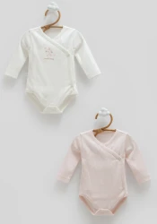 Боди с длинным рукавом Caramell All Time Girl Pink & Ivory, 2 шт. (6-9М) купить в Кишиневе. Фото 1