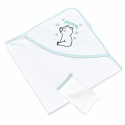 Set prosop cu glugă și mănușă de baie BabyJem Alb/Albastru, 70 x 70 cm cumpăra în Chișinau